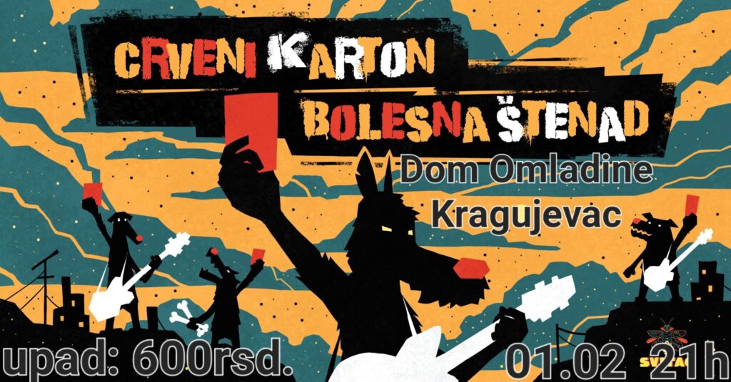 Crveni Karton i Bolesna Štenad u subotu 1. februara u Domu omladine Kragujevac