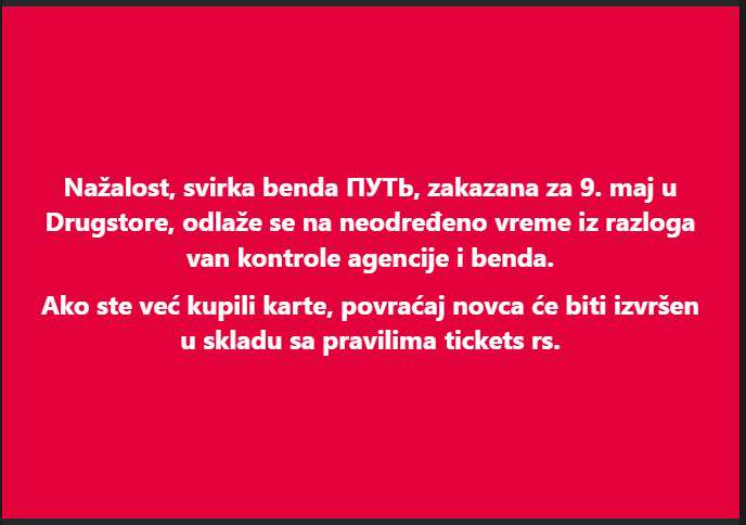 Otkazan koncert benda ПУТЬ zakazan za 9. maj u Drugstore-u u Beogradu