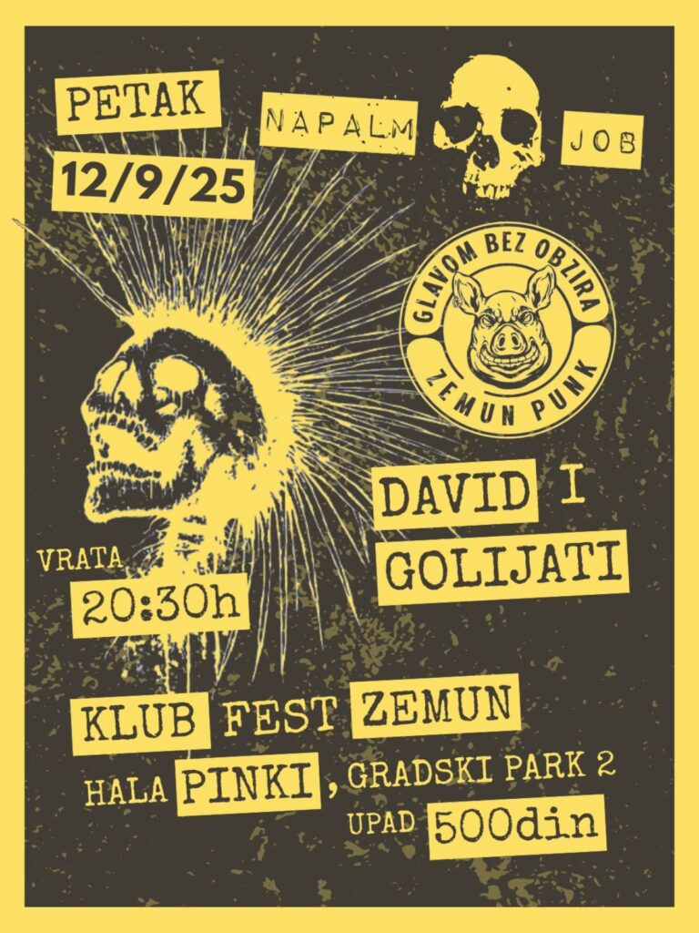 Napalm Job, Glavom Bez Obzira (GBO) i David i Golijati 12. septembra u klubu Fest