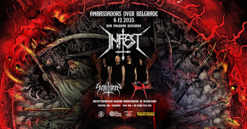 Promocija albuma „Ambassadors of Aggression“ benda Infest 6. decembra u Domu omladine Beograda