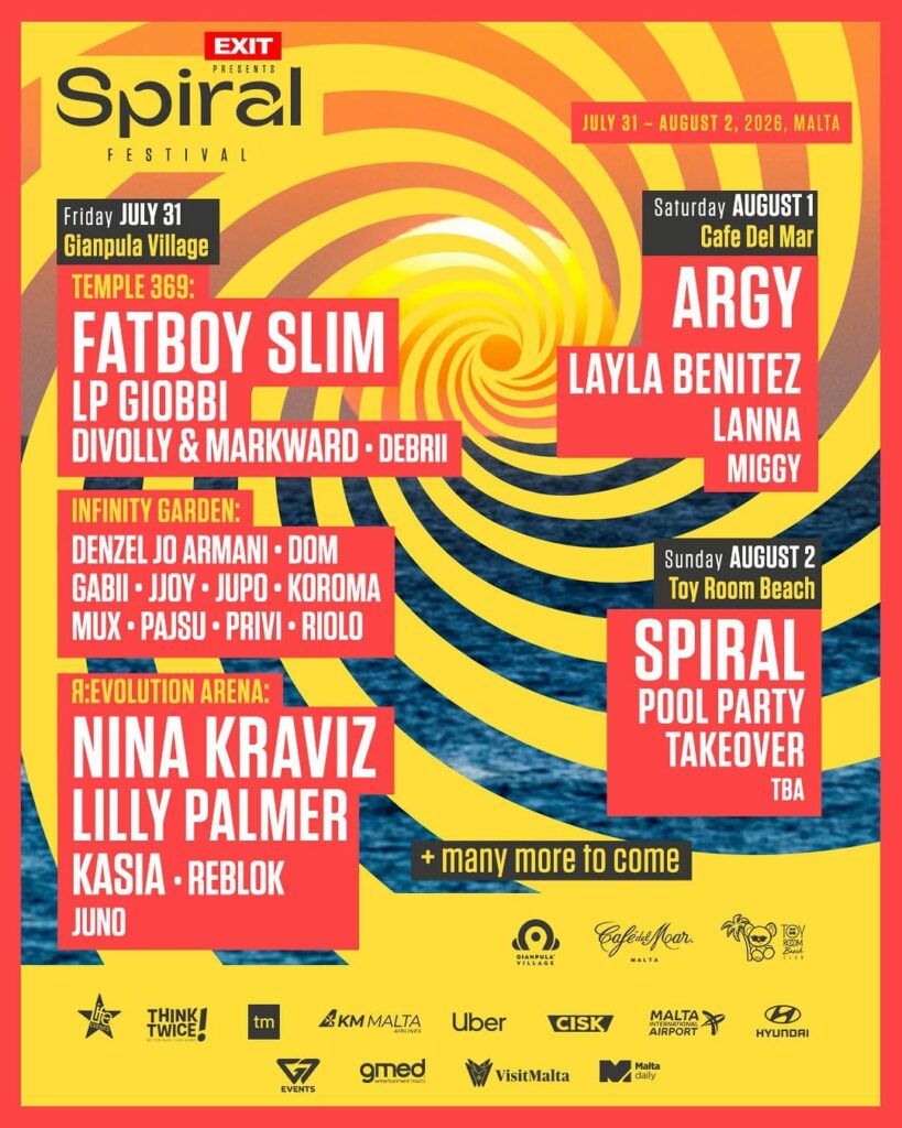 Exitov Spiral festival u srcu Mediterana – na Maltu stižu Fatboy Slim, Nina Kraviz, Argy, Lilly Palmer i mnogi drugi