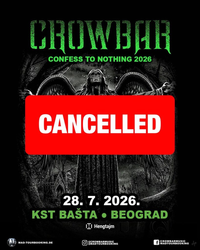 Otkazan koncert benda Crowbar u Beogradu