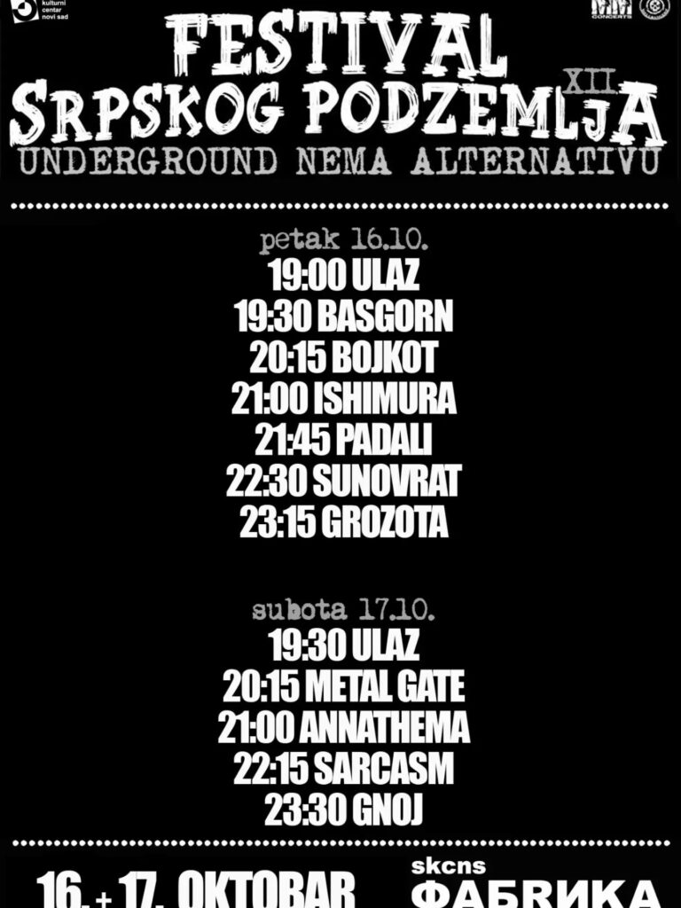Poznata satnica Festivala Srpskog Podzemlja (FSP) XII